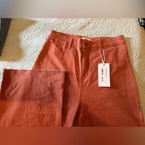 High-Rise Wide Leg Jeans in Rust - Women